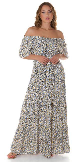 Trendy Off-Shoulder Maxidress with flower print Yellow